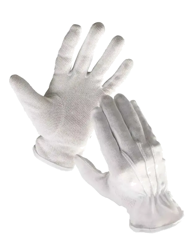 Rukavice bavlněné bílé dlaň a prsty s bílými PVC terčíky BUSTARD