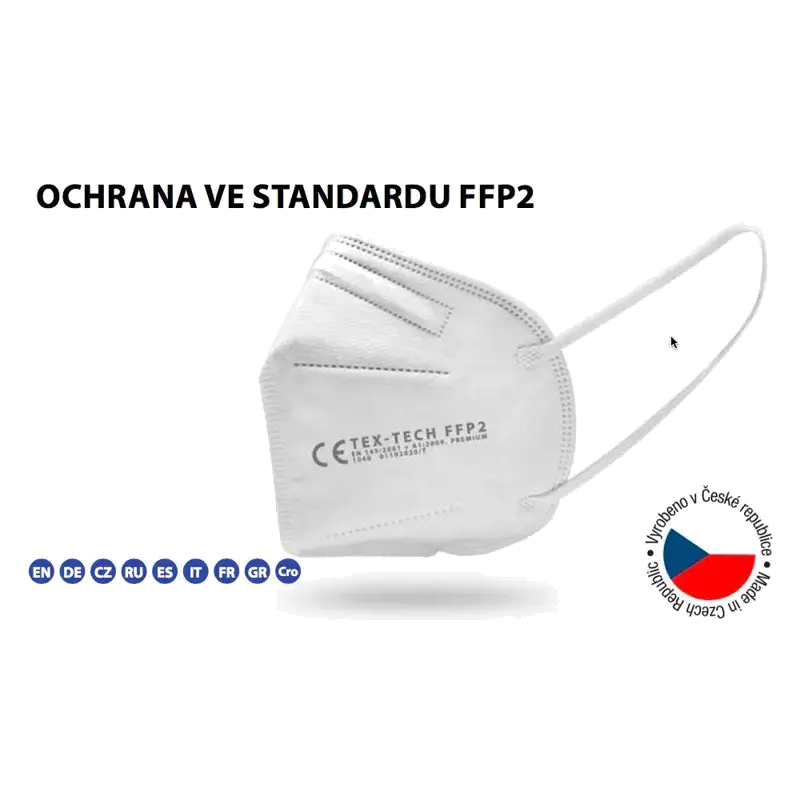 Respirátor FFP2 TEX-TECH PREMIUM, ČESKÁ VÝROBA, 5 KS balení, 5 vrstev
