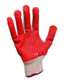 Rukavice bavlněný úplet dlaň a prsty máčené v červeném latexu SCOTER