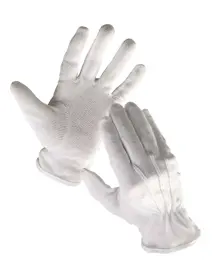 Rukavice bavlněné bílé dlaň a prsty s bílými PVC terčíky BUSTARD
